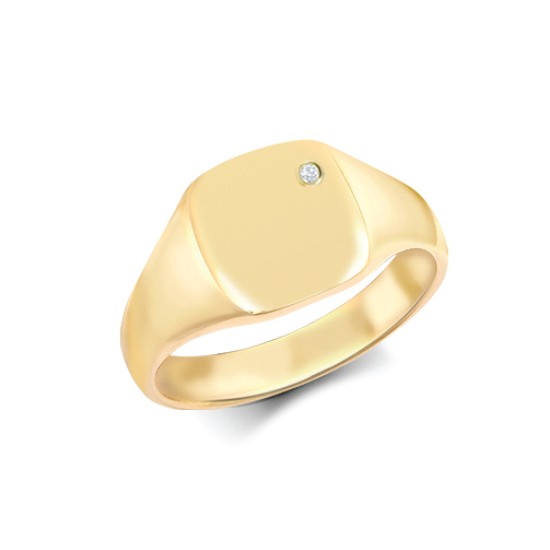9ct Yellow Gold 0.03cts Diamonds Flush-set Cushion Signet Ring