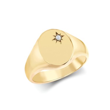 9ct Yellow Gold 0.06cts Diamonds Star-set Oval Signet Ring