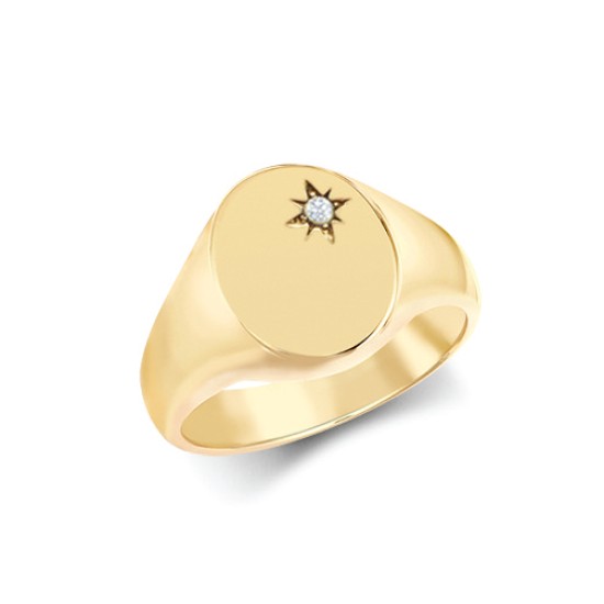9ct Yellow Gold 0.06cts Diamonds Star-set Oval Signet Ring