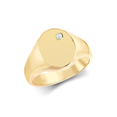 9ct Yellow Gold 0.06cts Diamonds Flush-set Oval Signet Ring