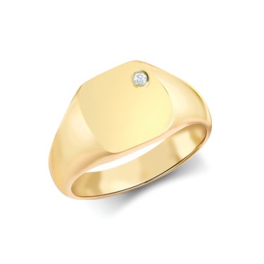 9ct Yellow Gold 0.06cts Diamonds Flush-set Cushion Signet Ring