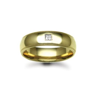 9ct Gold Yellow Diamond Rubover set Wedding Ring 8mm