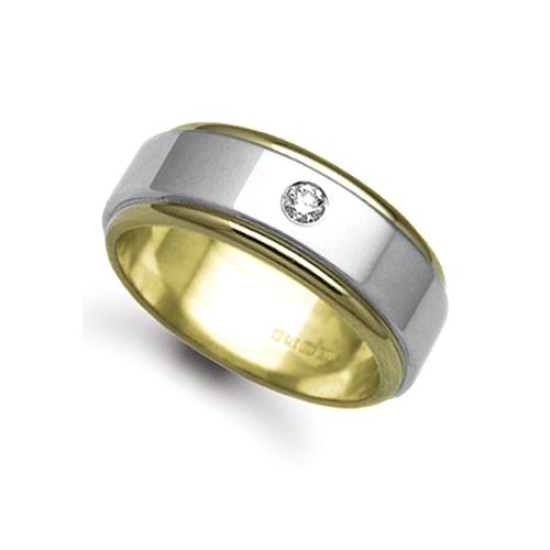9ct Gold 2 Colour Diamond Rubover set Wedding Ring