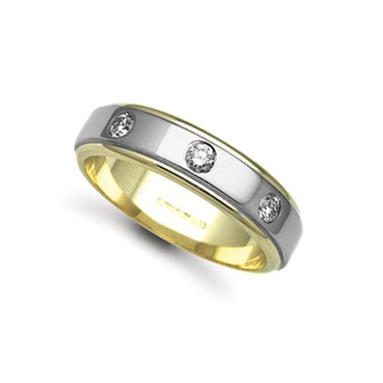 9ct Gold 2 Colour Diamond Rubover set Wedding Ring