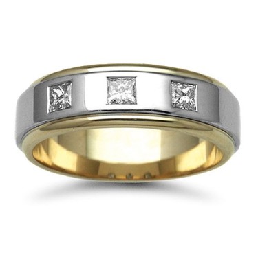 9ct Gold 2 Colour Diamond Rubover set Wedding Ring 7mm