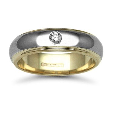 9ct Gold 2 Colour Diamond Rubover set Wedding Ring 6mm