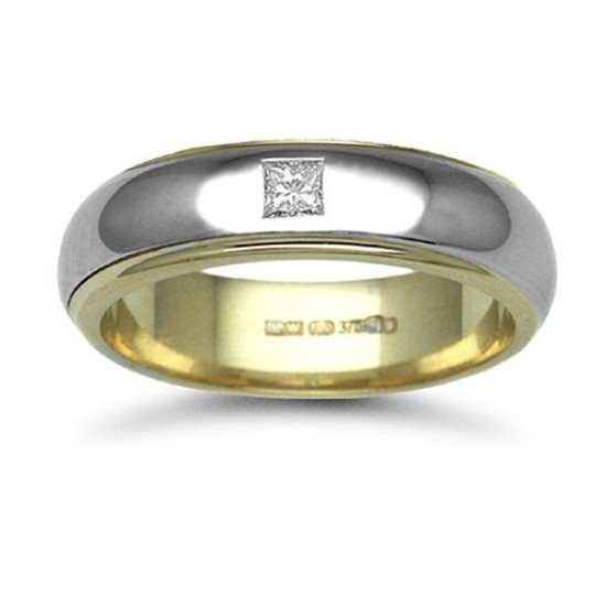 9ct Gold 2 Colour Diamond Rubover set Wedding Ring