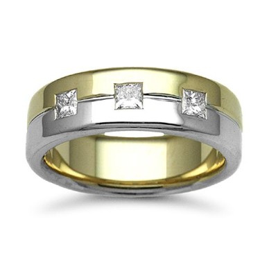 9ct Gold 2 Colour Diamond Rubover set Wedding Ring 7mm