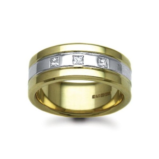 9ct Gold 2 Colour Diamond Rubover set Wedding Ring