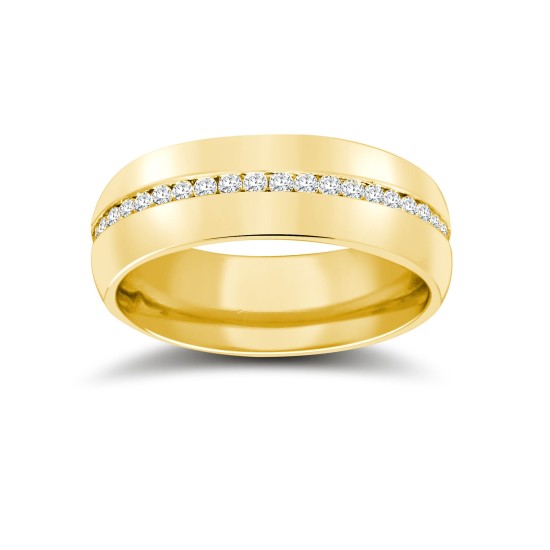 9ct Yellow Gold RBC Court Diamond Wedding Band Fully Set - 8mm - 80pts