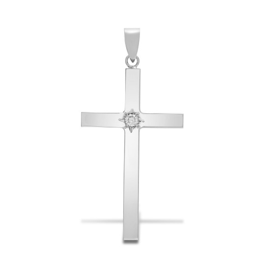 9ct White 0.10ct Star Set Diamond Cross
