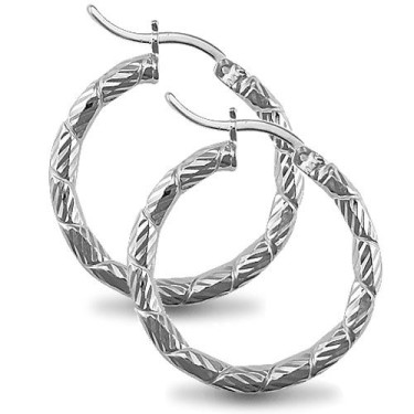925 Silver Diamond Cut Twist Hoop Earrings