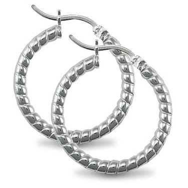 925 Silver Ribbed Hoop Earrings