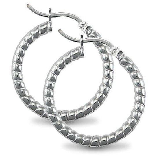 925 Silver Ribbed Hoop Earrings