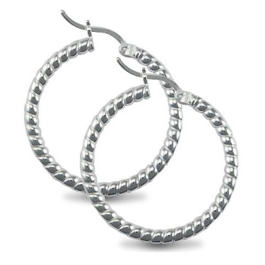 925 Silver Ribbed Hoop Earrings