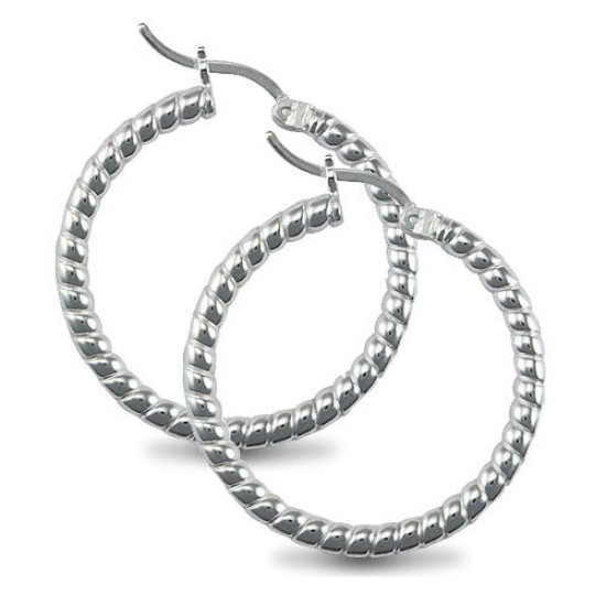 925 Silver Ribbed Hoop Earrings