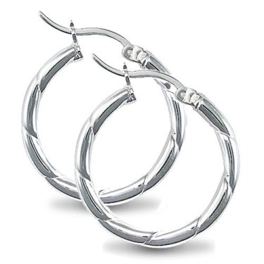 925 Silver Ribbed Hoop Earrings