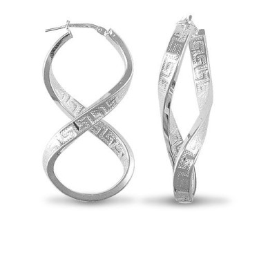 925 Sterling Silver Greek Key Figure Of Eight Hoop Earrings