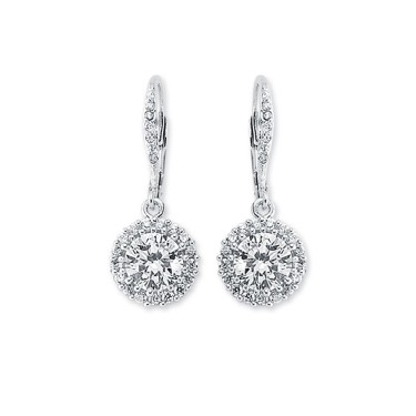 925 Silver CZ Set Halo Cluster Drop Earrings