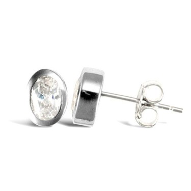 925 Sterling Silver CZ Oval Stud Earrings