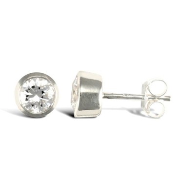 JN Jewellery 925 Silver Rub Over Cubic Zirconia Studs Round