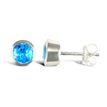 925 Sterling Silver Blue Topaz Round Stud Earrings