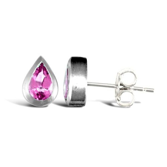 925 Sterling Silver Amethyst Tear Drop Shape Stud Earrings