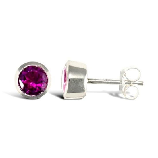 925 Sterling Silver Amethyst Round Stud Earrings