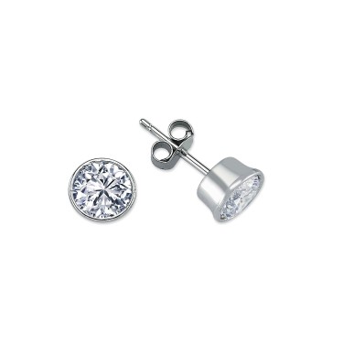 925 Silver 7mm CZ Set Rub Over Stud Earrings