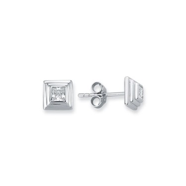 925 SilverTiered Wedding Cake Solitare 5mm Square CZ Set Stud Earrings