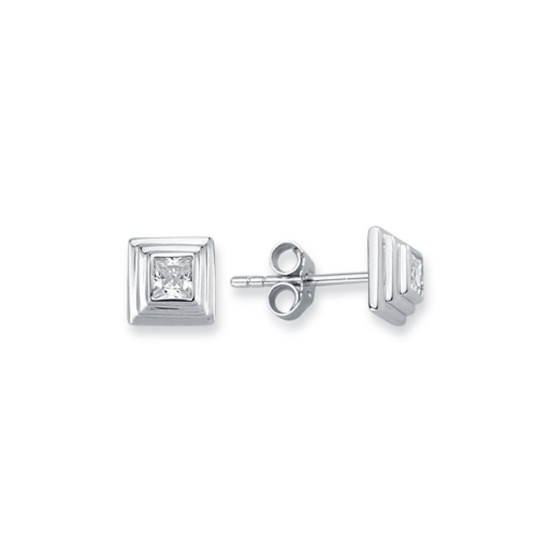 925 SilverTiered Wedding Cake Solitare 5mm Square CZ Set Stud Earrings