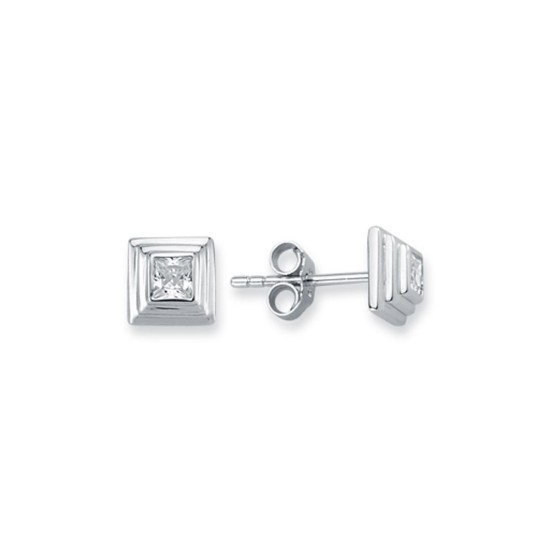 925 SilverTiered Wedding Cake Solitare 6mm Square CZ Set Stud Earrings