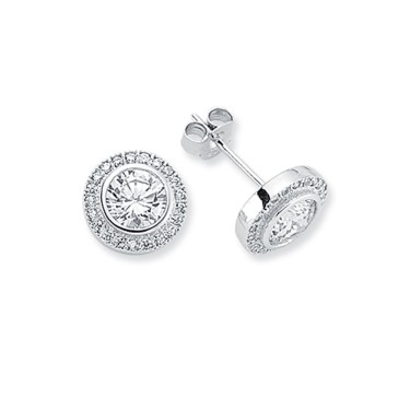 925 Silver 7mm CZ Set Solitaire Halo Stud earrings