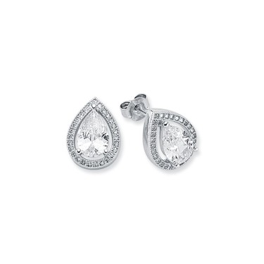 925 Silver CZ Set Pear Shape Halo Stud Earrings
