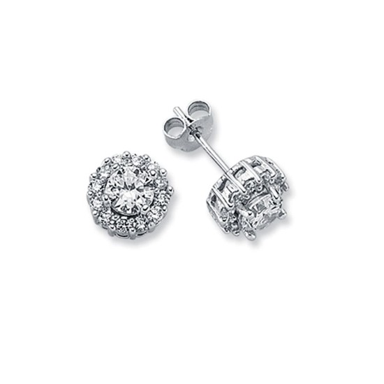 925 Silver CZ Set Round Cluster Stud earrings