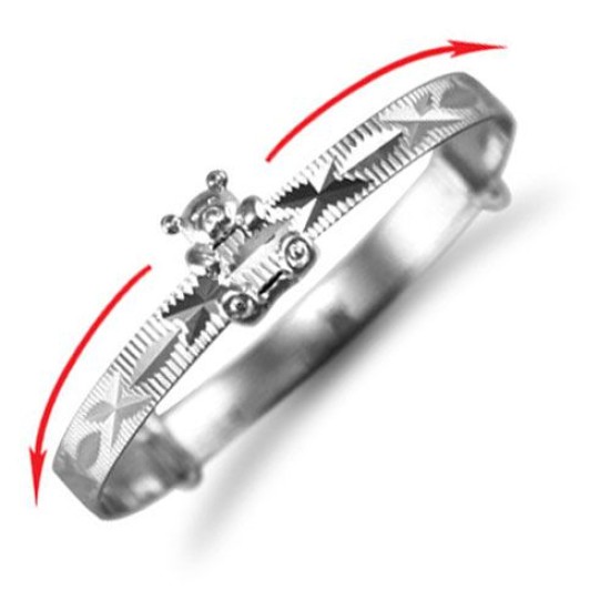 925 Sterling Silver Sliding 4mm Teddy Bear Baby / Childrens Bangle.