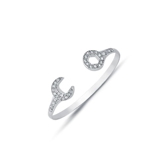 925 Sterling Silver Solid CZ Set Spanner Baby / Childrens Bangle