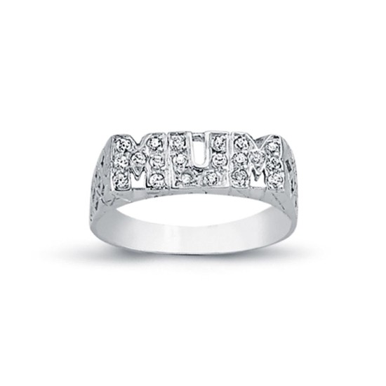 925 Silver CZ Set Mum Ring Filligree Shoulders
