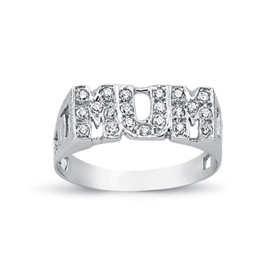 925 Silver CZ Set Mum Ring Curb Shoulders
