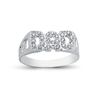 925 Silver CZ Set Dad Ring Curb Shoulders
