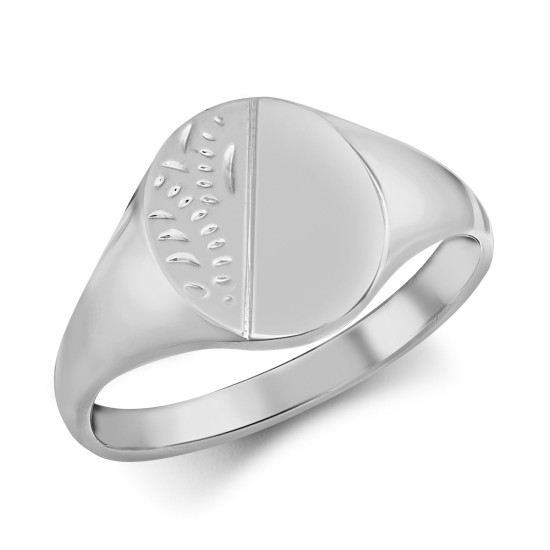 JN Jewellery 925 Silver Oval Half Engraved Signet Ring