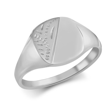 JN Jewellery 925 Silver Cushion Shape Half Engraved Signet Ring