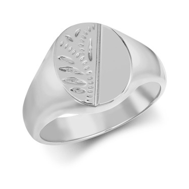 JN Jewellery 925 Silver Oval Half Engraved Signet Ring