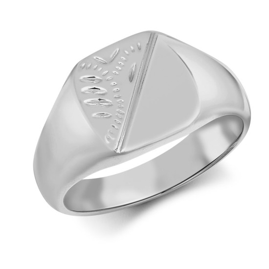 JN Jewellery 925 Silver Cushion Shape Half Engraved Signet Ring