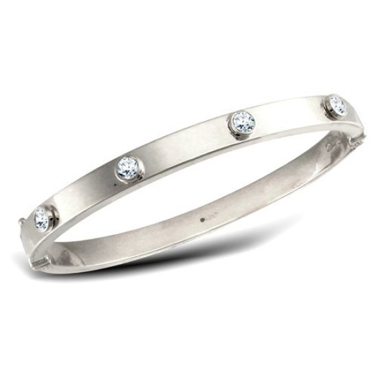 9ct White Gold Rub-Over Set Bangle