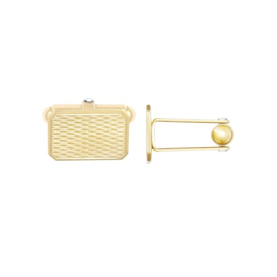 9ct Yellow GoldArt Deco Engine Turned Cufflinks Cut Corners Swivel Back