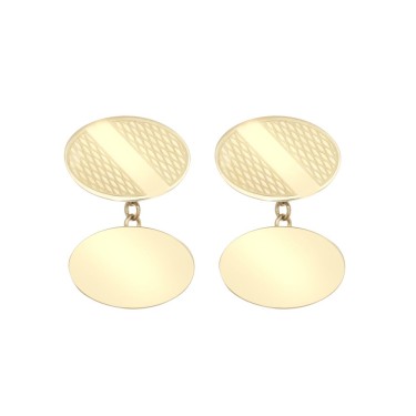 9ct Yellow GoldOval Art Deco Engine Turned Cufflinks Chain Back
