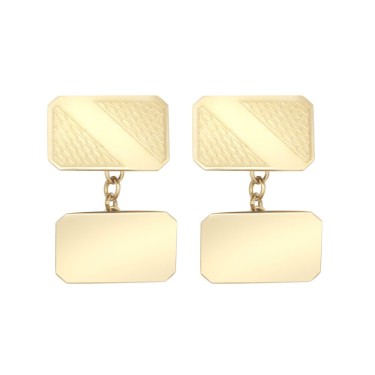 9ct Yellow GoldCut Corners Art Deco Engine Turned Cufflinks Chain Back