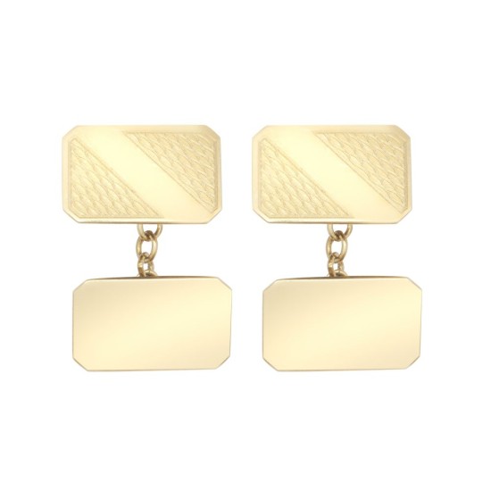 9ct Yellow GoldCut Corners Art Deco Engine Turned Cufflinks Chain Back