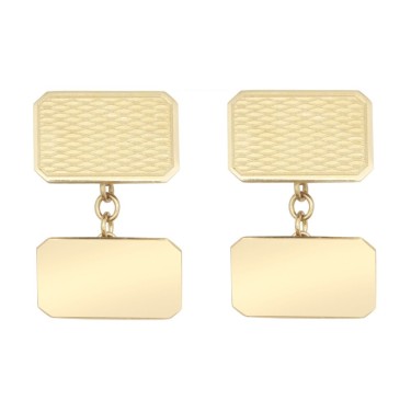 9ct Yellow GoldCut Corners Art Deco Engine Turned Cufflinks Chain Back